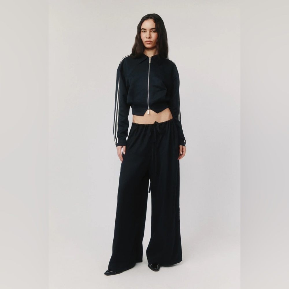 With Jean Black Wide Leg Pants with Side-Stripe Jacket